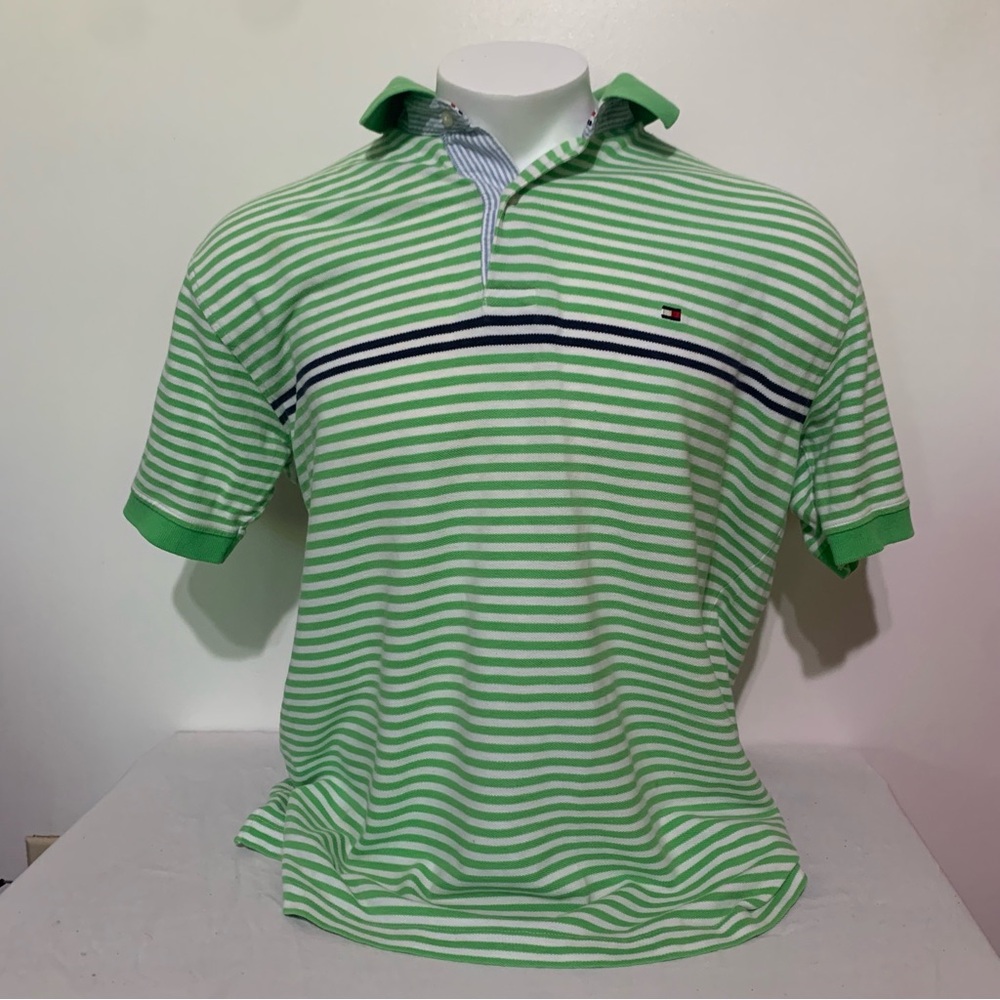 Vtg 90s Tommy Hilfiger Colorblock Polo Stripe Shirt Men Large Short Sleeve